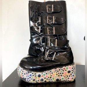 Custom Welcome to TRASHVILLE-518 Belted Boots [Black Patent]